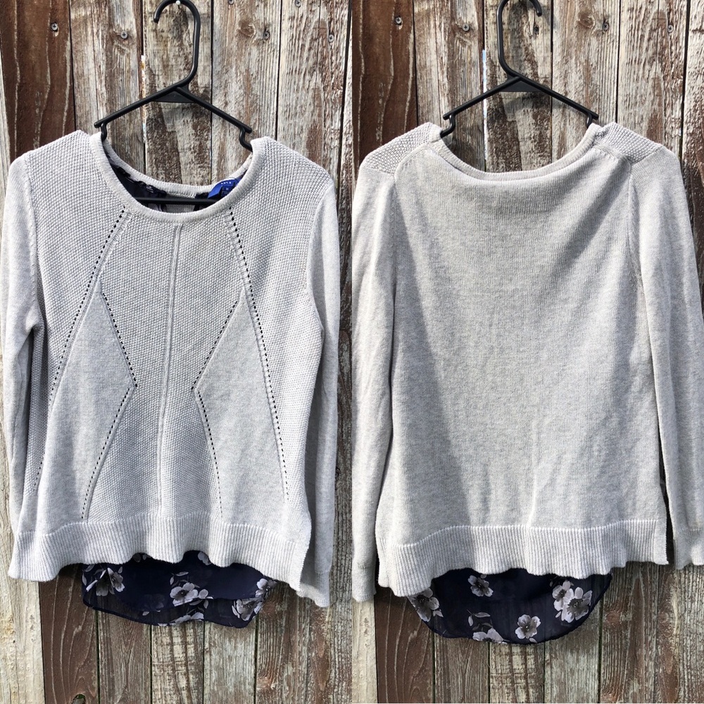Long Sleeve Gray Shirt with Attached Flower Tank